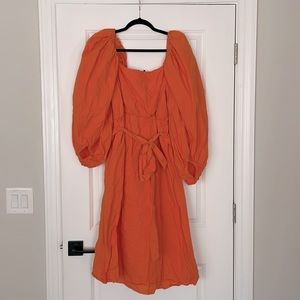 Eloquii Orange Puff Sleeve Midi Dress